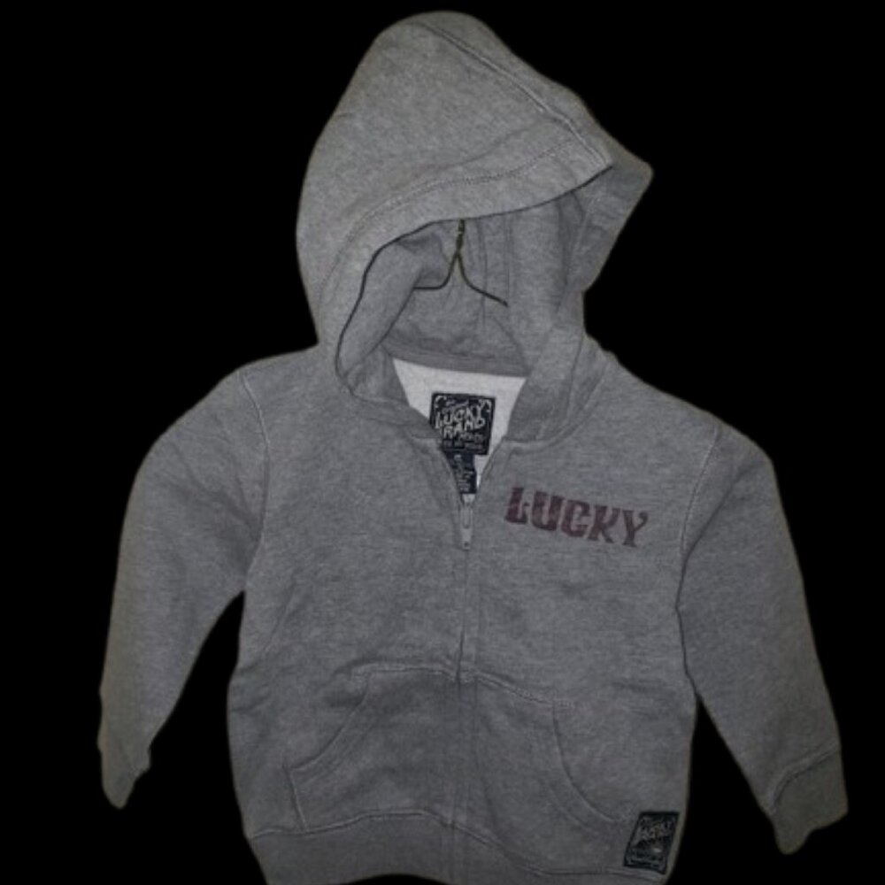 Boys 2T Toddlers Lucky Brand Zip Hoodie Sweater with Motorcycle Graphic on Back